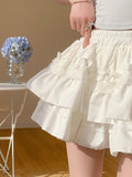 Summer White Ballet Half Dress Girl Lace Ponp-Girl Sweet Lace Girl Multi-Layered Folded Cake Skirt