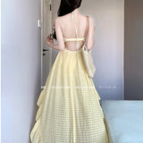 French Holiday Wind V-Neck Beach Dress Design Small Seaside Travel Sexy Sling Dress Women's Summer