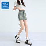 Vintage Hottie Cowboy Short Skirt Women Summer Trend With New High-Waisted A-Word Design Feel Hip Skirt