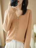 Wool Blended 2026 Autumn And Winter Women's New Loose V-Neck Solid Color Short Knitted Cardigan Jacket Sweater Spring