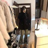 High-Grade Black Lamb Velvet Coat Women's Autumn And Winter 2025 New Thicken Double Buckle Round-Neck Cotton Wool Coat