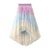 Irregular Cake Skirt High-Rise Mesh Skirt Unkempt Dress 2025 New Ladies Dress Fairy Skirt 1379