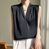 Silk Satin 2026 Spring And Summer Women's New Body Repair V Collar Wide Shoulder Short Sleeveless Sling Sling Sling Vest