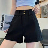 Covered Roll-Side Denim Shorts Women Summer Thin High-Waisted A Word Thin Leather Standard White Broad Legs Wearing Hot Pants