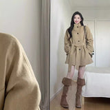 Ki-Colored Hair, The Coat Of Arms, The New Korean Version Of The Women's Autumn And Winter Dress With A Small Medium And Long Hepburn Wind Coat