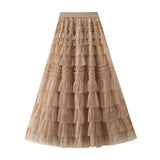 Spring And Summer New High-Rise Thin A-Layer Mesh Cake Skirt Long Skirt Fairy Dress 8075