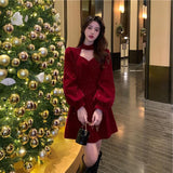 Christmas Red Annual Meeting Sisters Velvet Dress Autumn And Winter New Temperament Careful Machine Design Dress Dress Dress Dress Dress