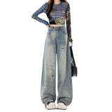 Nostalgic Retro Worn Broad-Legged Jeans Women's Trend New High-Waist Loose-Hanging Mop Trousers