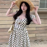 Large-Size Fat Sister French Wave Dot Dress Women's New Folds In Summer To Collect Waist Thin Temperament Long Skirt Sling