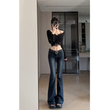 Dark Blue Low-Rise Slim Flared Jeans Women Autumn And Winter Trend New Tall Man Lengthened Mop