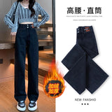 Black High-Waisted Straight Jeans Women Autumn And Winter Trend New With Velvet Pear Shape Narrow Version Of Thin Leggings