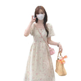 Fat Mm Gentle Style French Embroidered Flower Dress Women's Summer Large Size High Sense Waist Thin Bubble Sleeve Long Skirt