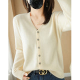 Wool Blended 2026 Autumn And Winter Women's New Loose V-Neck Solid Color Short Knitted Cardigan Jacket Sweater Spring