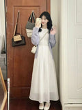 Two / Suit Commuting Texture Sleeveless Dress Dress Female + Purple Hollow Knit Long-Sleeved Coat Temperament