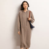 Soft Glutinous Cashmere 2026 Autumn And Winter New Women's Hoodie Sweater Dress Over Knee Long Knitted Dress