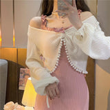 Open-Fork Sling Dress Women Spring And Autumn 2026 New Sweet Pure Desire To Slim Skinny Bow Bottom Skirt