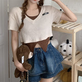 Irregular Hanging Neck Vest Women's Short-Sleeved T-Shirt 2025 Summer Folded Two Sets Of Fat M Pure Hot Girl Niche Top