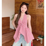 French Latticeless Sleeve Hanging Neck Vest Women Autumn 2026 New Collar Kinesi Irregular Hem Top