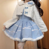 Autumn And Winter New Small Fragrant Wind Gold Set Lamb Plush Coat Women Jk Uniform Slings Fluffy Skirt