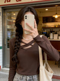 White Inside Cross-Care Machine Bottom T-Shirt Spring And Autumn Chic Tunic Dress Simple Design Sense Long-Sleeved T-Shirt