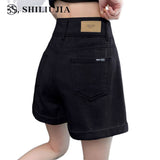Black Denim Shorts Women 2025 New Summer Thin High-Rise Shade Small Shown Thin-Narrow Wide-Legged Hot Pants
