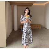 2025 New Summer Fairy Thin High-End Famous Temperament To Receive Waist Long Black And White Broken Flower Joint Dress