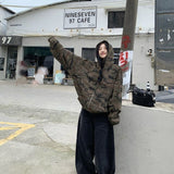 Vintage Camouflage Zipper Hoodie Hoodie Women's Autumn 2025 Winter Loose Warm Casual Casual Jacket