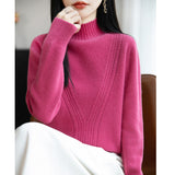 A Line Of Ready-Clothed Wool Blended 2026 Autumn And Winter New Women Loose Semi-High Collar Pure Color Twisted Flowers Inside The Bottom Knitting Shirt