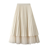 Fashion Temperament A-Word Fairy Net Yarn Half-Dress Woman 2025 Autumn New Big Swing Splicing Long Dress 8605