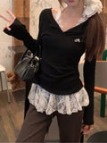 Pure Style Suit Women's Heavy Industry Embroidery Knitted Shirt Early Autumn New Sexy Lace Hanging Neck Vest Two Sets Ins