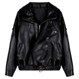 Vintage Brown Pu Leather Coat In Autumn 2025 Loose Zipper Collar Locomotive Jacket Jacket Top Woman