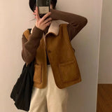 Millard Korean Fashion Deer Leather Wool Vest Winter New Inner Lamb Hair Small Shoulder