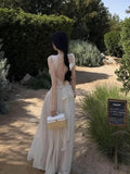 French White Lace Sling Dress Women's Summer Seaside Holiday Huge Good-Looking Temperament