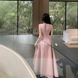 Pink 2026 New Sleeveless Spring And Summer Vest Dress Dress Female Thin Temperament Waist Dress Senior Round Collar