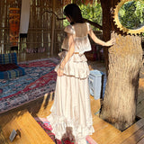 French-Style Island Resort Lotus Leaf Side Split Sling Dress Super Fairy Princess Style Style Set