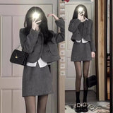 Small Scented Hair, The Fashion Dress Women's Autumn And Winter New Retro Small Suit Skirt Two Sets Of Tea Wearing