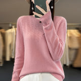 Line Ready-To-Wear 100% Pure Wool 2026 Autumn And Winter New Women's Round Collar Short Hollow Loose Knitted Bottom Sweater