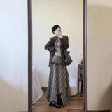 Autumn And Winter Three-Piece Suit Suit Jacket Girl Small Man Top + Tuxedo Lattice Skirt + Set Long-Sleeved T-Shirt