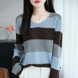 Fine-Woven Wool 2026 Autumn And Winter New Women's Loose V-Neck Color Wide-Snender T-Shirt With A Top-Bottomed Knitting Shirt