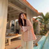 Relaxing Feeling Bumpy Striped Long-Sleeved T-Shirt For Women In Spring 2025 New Loose Lazy Chic Chic Tops
