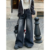 Vintage Water Wash Broad-Legged Jeans Women's New Winter Black High-Waisted Loose Straight Pants Casual Drag Trousers