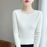 A Line Of Ready-On-Coat Wool Blended 2026 Autumn And Winter New Women's Short Loose Round Collar Solid Color With The Bottom Knitting Shirt