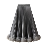 Temperament 100-Fold Petal Skirt Woman 2025 New High-End Sense A-Word Half-Body Skirt Wood Half Skirt 0661