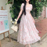 Large-Size French Gentle Fairy Floral Collar Dress Women Summer Fat Mm Waist Thin Temperament Elegant Dress