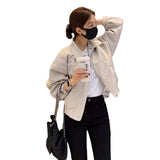 Korean Chic Autumn Simple Temperament Collar Thin Loose Leisure With Small Long-Sleeved Jacket Jacket Woman