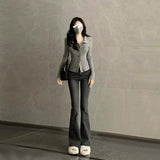 Black Granter Micro-Horn Jeans Women 2025 Autumn And Winter New Small Plus Thick High-Waisted Horseshoe Pants