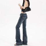 Yi Mengling With A Low-Rise Micro-Tipped Jeans Women Autumn New Retro Hottie Slimming Flared Trousers