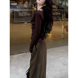Millard Brown Coffee Tooling Scimsor Jeans Women's Winter Trend New High-Waist Loose Broad-Legged Sleek Sleek Pants