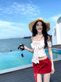 Spice Girl Blossoms On The Word Of The Shen's Summer Seaside Vacation Sweet Wearing Red Packed Butty Short Dress Set