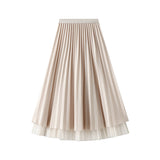 Bright Silk Folded Skirt Net Yarn Half-Dress Woman Long Yarn Skirt On Both Sides Of The 9230